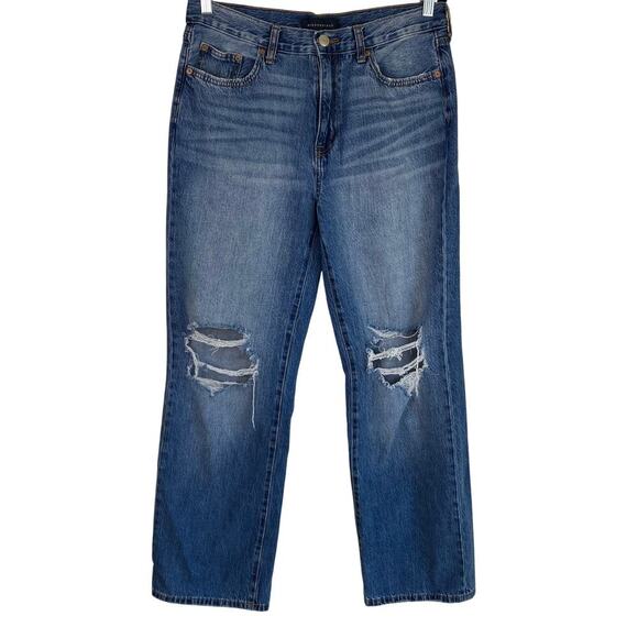 Aeropostale Sz 8 Skater Jeans Relaxed Wide Leg Distressed Ripped Knees Mid Wash - Picture 2 of 16